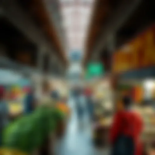 Aerial view of the Misafi Market bustling with activity