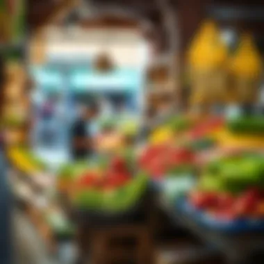 Local vendors showcasing fresh produce and goods