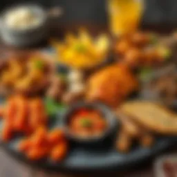 A beautifully arranged platter of traditional Emirati dishes, showcasing the vibrant colors and rich textures of the cuisine.