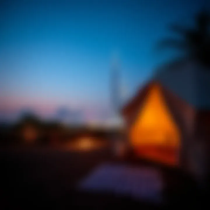Campsite with Dubai Skyline Campsite with a view of the Dubai skyline at night
