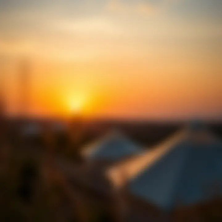 Sunset Over Glamping Site Stunning sunset view over a glamping site with tents