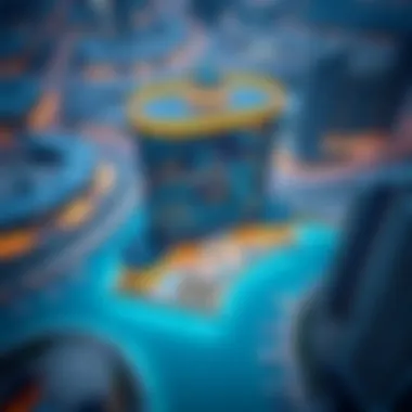 Business Bay with Churchill Tower Bird's eye view of Business Bay highlighting Churchill Tower