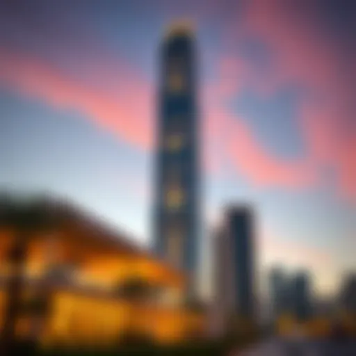 Stunning exterior view of Churchill Tower at dusk