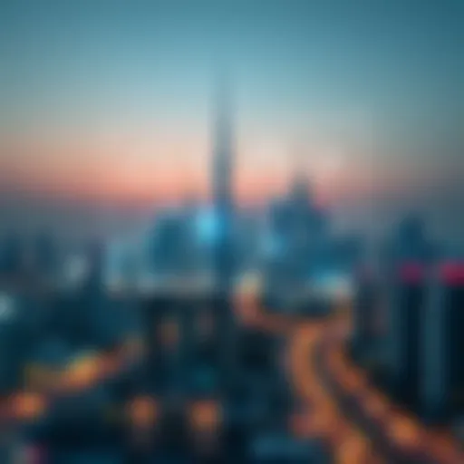 Dubai Skyline and Electronic Applications Dubai skyline with digital overlay representing electronic applications