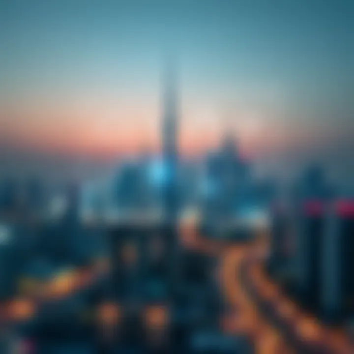 Dubai Skyline and Electronic Applications Dubai skyline with digital overlay representing electronic applications