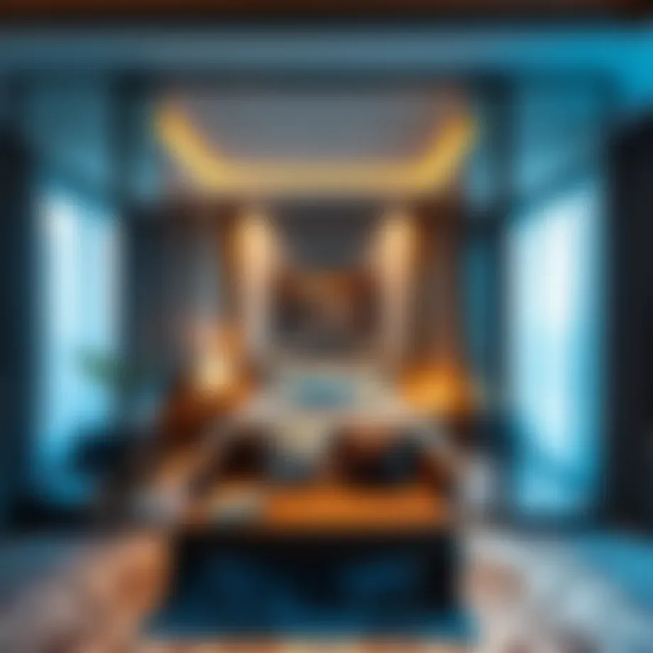 Interior view of a partitioned bed space showcasing stylish decor and furniture arrangement