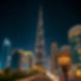 Burj Khalifa at Night: A Marvel of Architecture A breathtaking view of the Burj Khalifa lit up at night