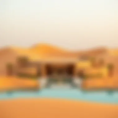 Luxury in the Desert: An Oasis of Comfort Luxurious desert resort surrounded by golden sand dunes