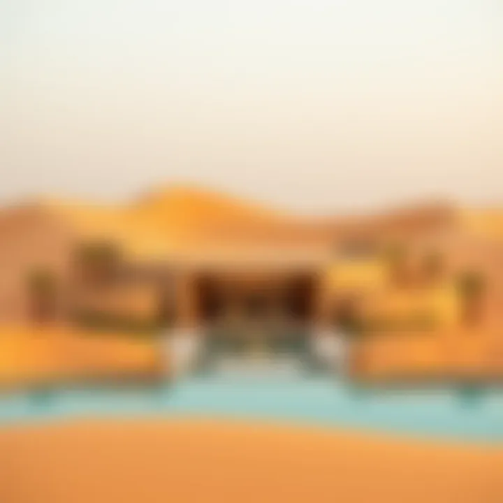 Luxury in the Desert: An Oasis of Comfort Luxurious desert resort surrounded by golden sand dunes