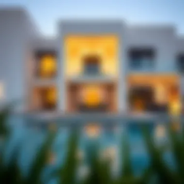 Stylish modern architecture of a hotel with private pool