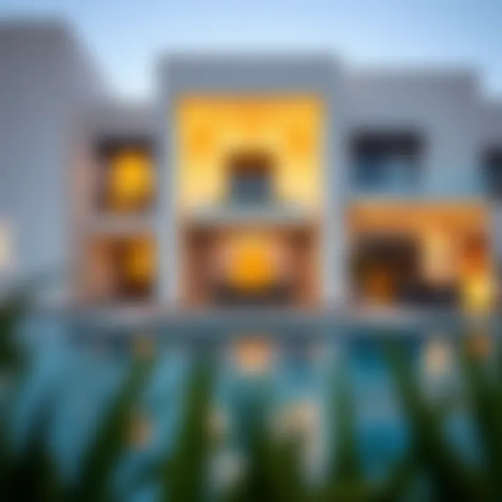 Stylish modern architecture of a hotel with private pool