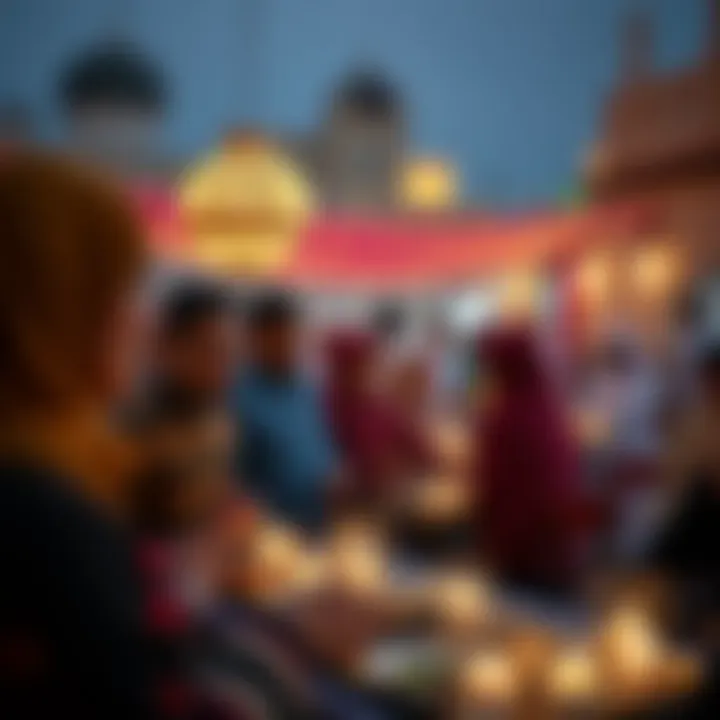 Community Celebration of Iftar Community members gathering for Iftar in a festive atmosphere