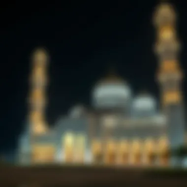 Illuminated Mosque Representing Ramadan's Significance An elegant mosque beautifully illuminated at night, symbolizing religious significance