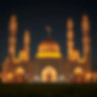 An elegant mosque illuminated at night during Ramadan