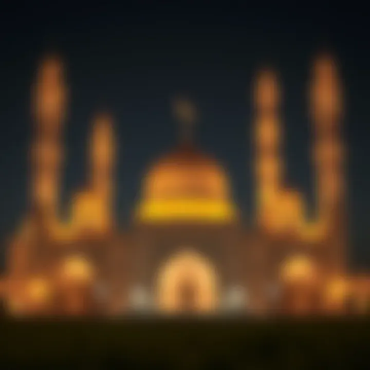 An elegant mosque illuminated at night during Ramadan