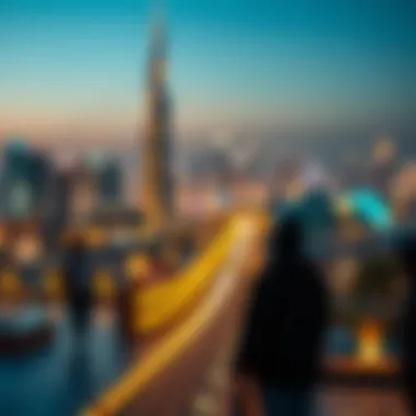A scenic view of Dubai's skyline adorned with festive lights during Ramadan