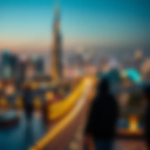 A scenic view of Dubai's skyline adorned with festive lights during Ramadan