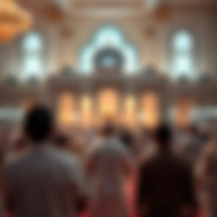 A mosque in Dubai with worshippers engaged in prayer during Ramadan