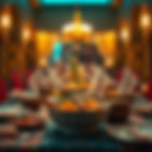 A vibrant iftar table adorned with traditional dishes