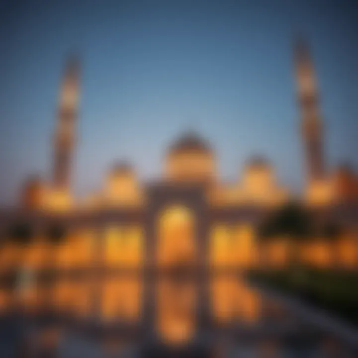 A beautifully decorated mosque during Ramadan evenings