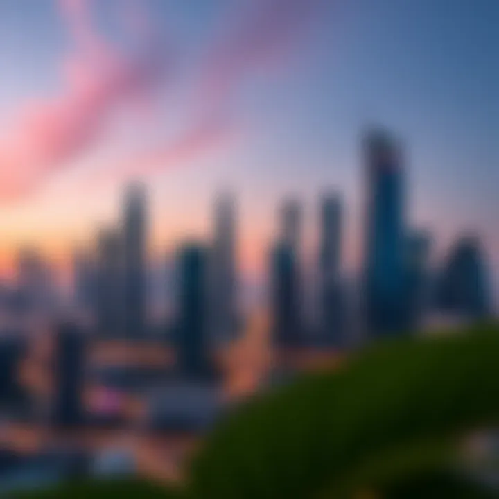 Skyline of Dubai Showcasing Business Towers Skyline of Dubai showcasing business towers