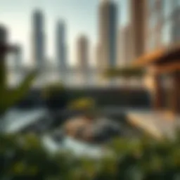 Serene Zen garden amidst Dubai's skyline