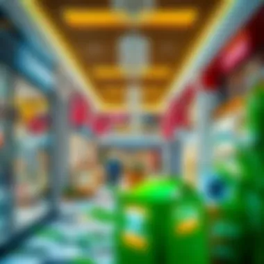 Vibrant retail spaces within The Ribbon Mall filled with diverse products