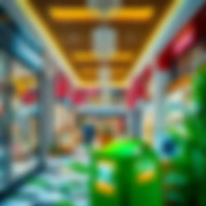 Vibrant retail spaces within The Ribbon Mall filled with diverse products