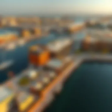 Jaddaf Waterfront Leisure Spaces Aerial shot of the Jaddaf waterfront highlighting leisure spaces
