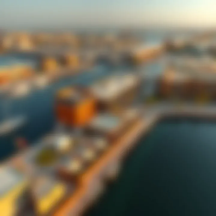 Jaddaf Waterfront Leisure Spaces Aerial shot of the Jaddaf waterfront highlighting leisure spaces