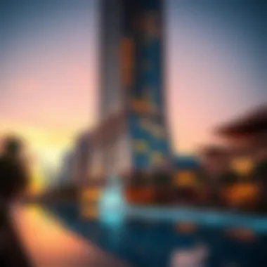 Vista Tower: Architectural Brilliance at Dusk Stunning exterior view of Vista Tower at sunset